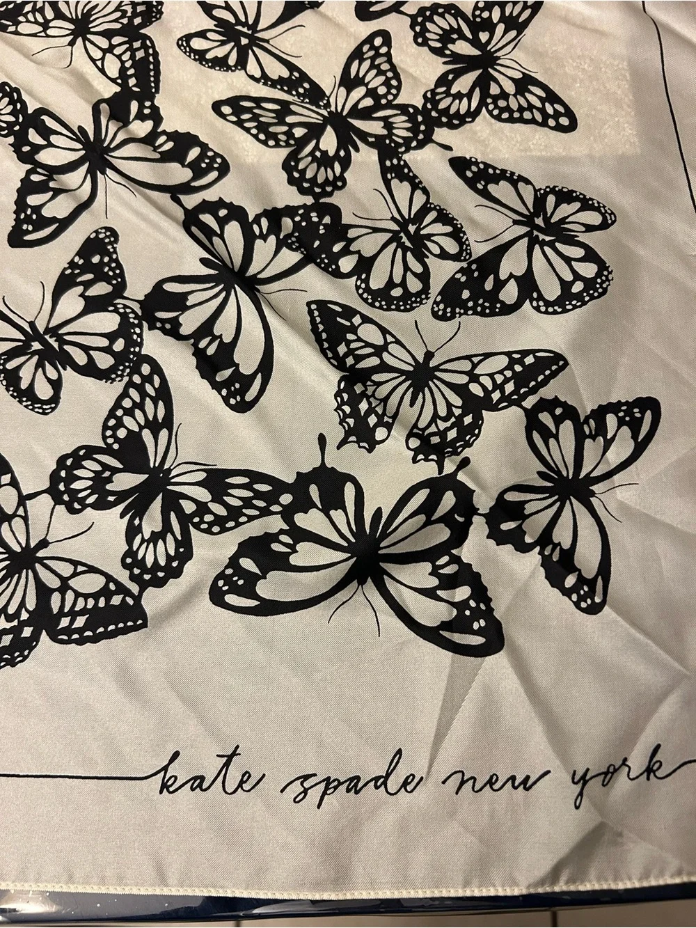 Kate Spade New York silk black and cream butterfly square scarf 100% silk
